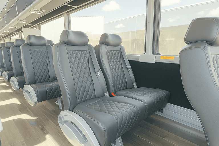 interior of Brownsville Minibus Company charter bus
