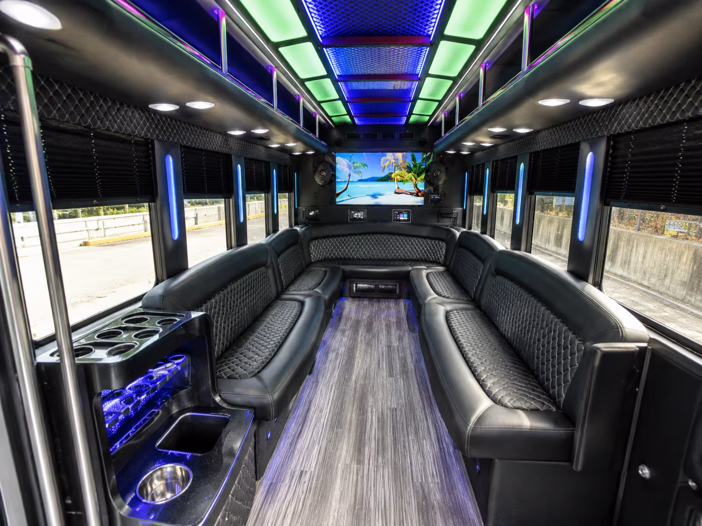 brownsville 18 passenger party bus inside